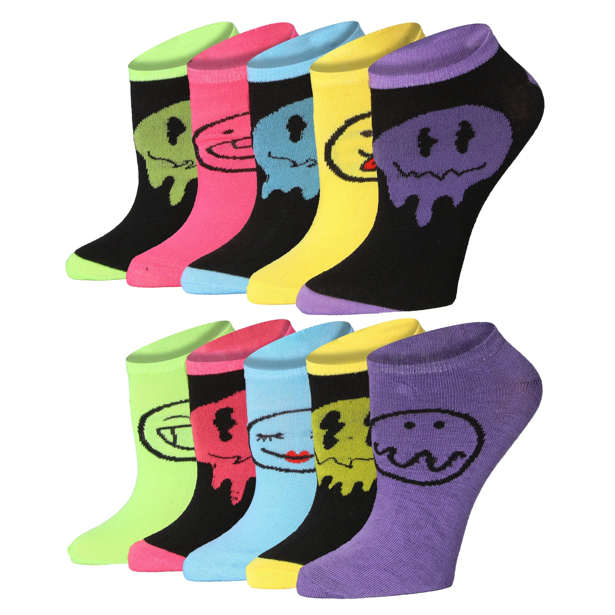  Women's & Girls 10 Pairs Smiley Ooze Colorful Patterned Ankle/Low Cut Socks -  Socks
