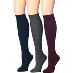  Women's 3-Pairs Ragg Marled Texture with Solid and Colorful Tone Patterns Knee High Wool-Blend Boot Socks -  Socks