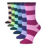  6 Pairs Women's Ragg Cotton Vibrant Colored Striped Patterned Lightweight Crew Boot Socks -  Socks