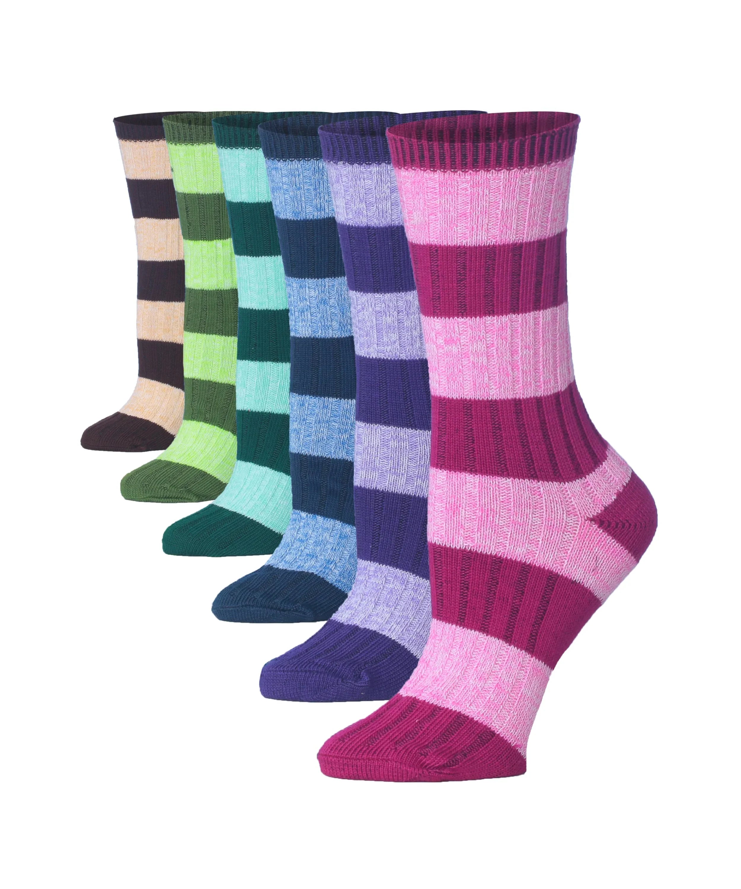 6 Pairs Women's Ragg Cotton Vibrant Colored Striped Patterned Lightweight Crew Boot Socks -  Socks