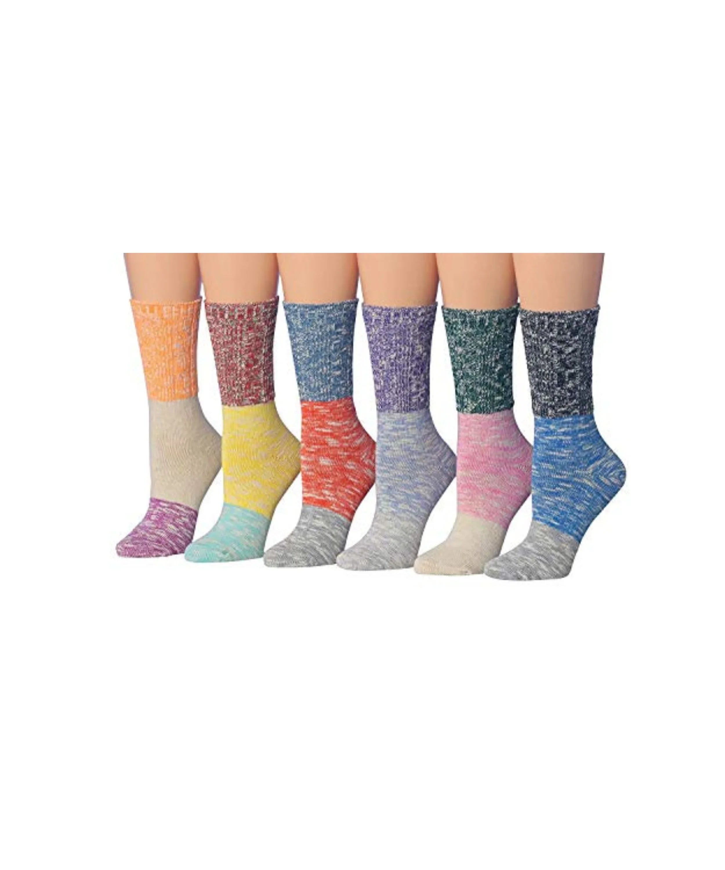  6-Pairs Women's 6-Pairs Cotton Ragg Marled Vibrant Colorblock Winter Boot Socks -  Socks