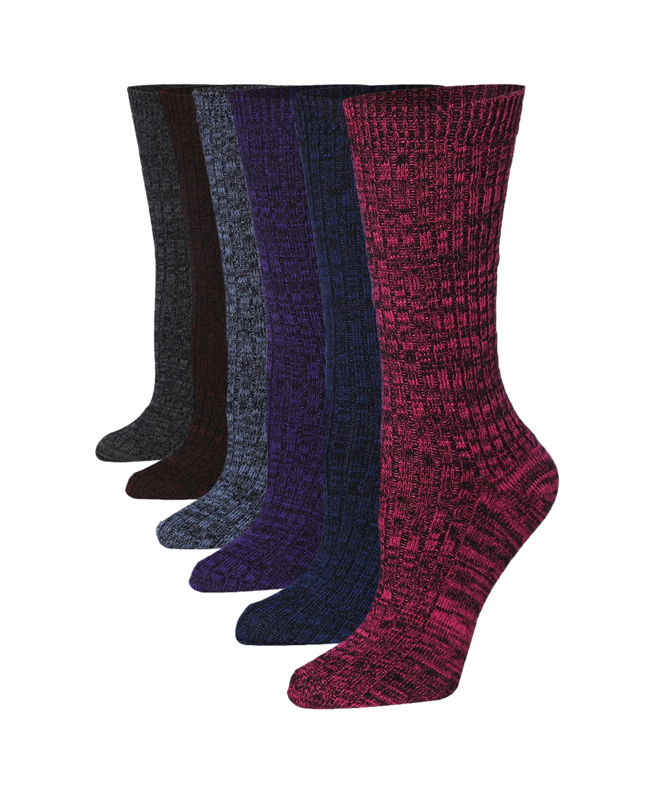  6-Pairs Women's Cotton Ministripe Patterned Dark Colored Extra Warm Winter Crew Boot Socks -  Socks