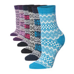 6-Pairs Women's Cozy Winter Wonderland Checkered Ragg Cotton Warm Crew Boot Socks -  Socks