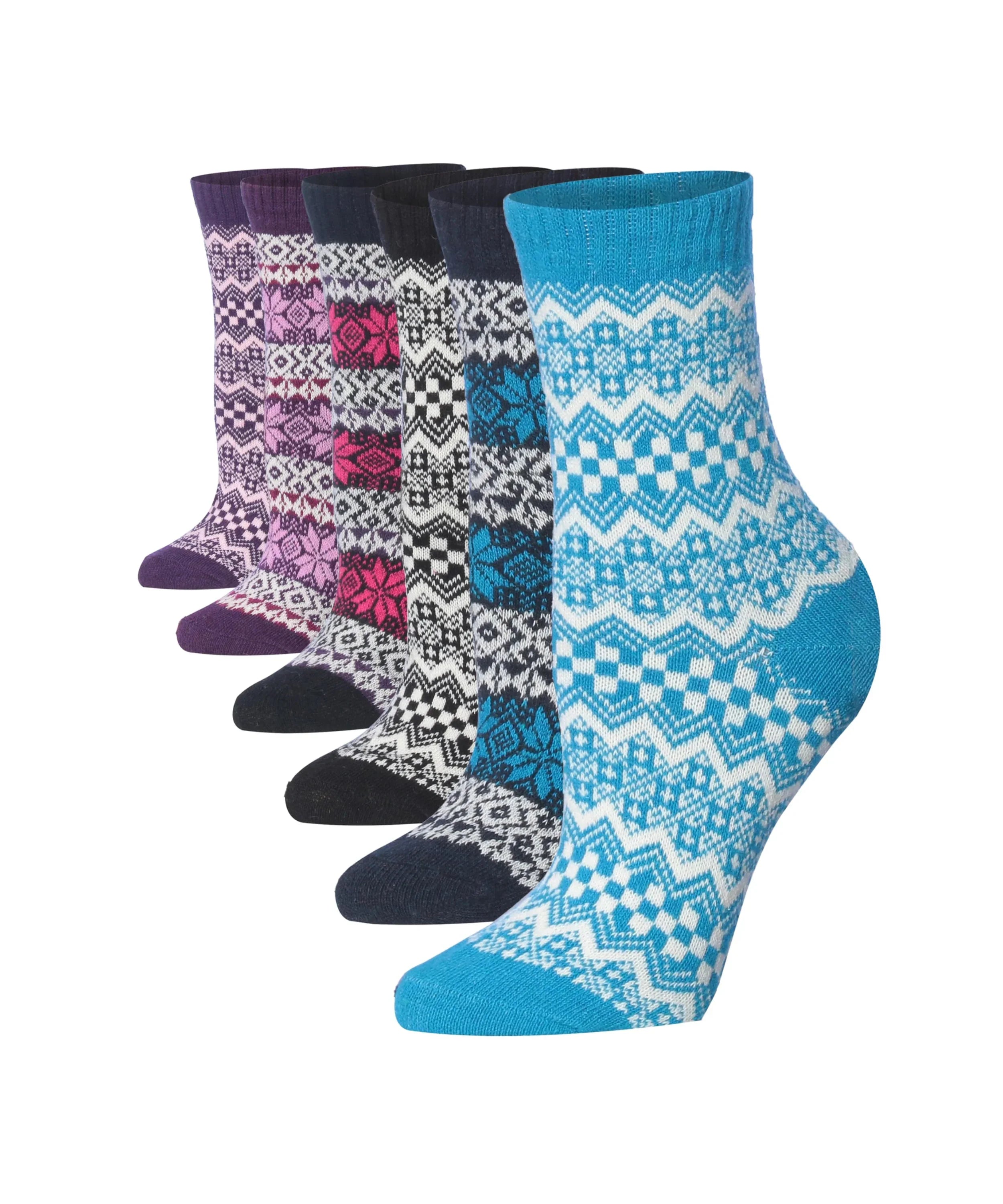  6-Pairs Women's Cozy Winter Wonderland Checkered Ragg Cotton Warm Crew Boot Socks -  Socks