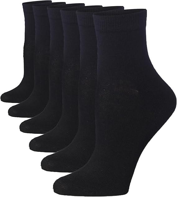 Women's 6 Pack Lightweight & Versatile Classic Black Color Pattern Quarter Socks, Ideal for Casual & Everyday Wear - Socks