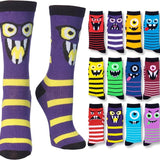 Tipi Toe Women's Novelty Socks Mega Bundle (32 Pairs) – 20-Pack Cats & Dogs Low Cut Ankle Socks and 12-Pack Funny Monster Faces Crew Socks