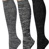Tipi Toe Women's Wool-Blend Knee High Boot Socks Bundle (6 Pairs) – Warm Ribbed Cable Knit Over the Calf Winter Socks Combo Set