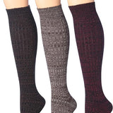 Tipi Toe Women's Wool-Blend Knee High Boot Socks Bundle (6 Pairs) – Warm Ribbed Cable Knit Over the Calf Winter Socks Combo Set