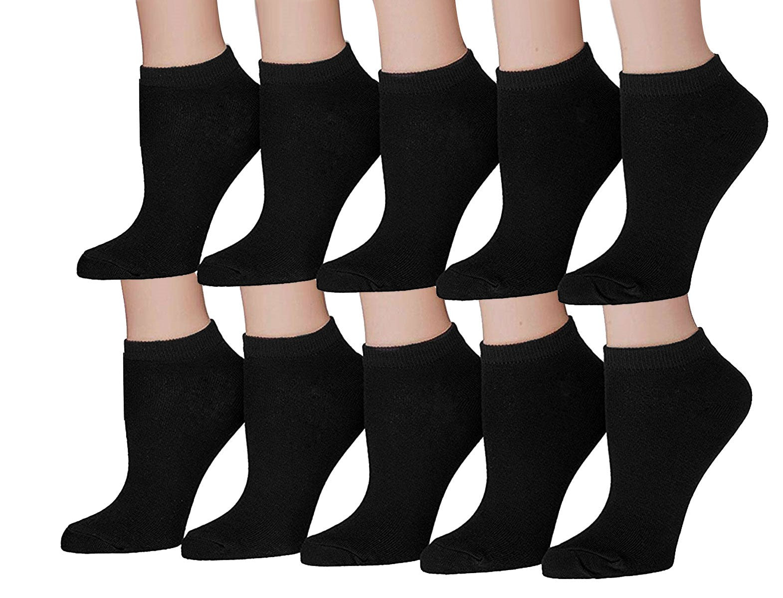 Womens Solid Colors No Show Socks - 10 Pairs