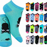 Tipi Toe Women's Novelty Socks Mega Bundle (32 Pairs) – 20-Pack Cats & Dogs Low Cut Ankle Socks and 12-Pack Funny Monster Faces Crew Socks