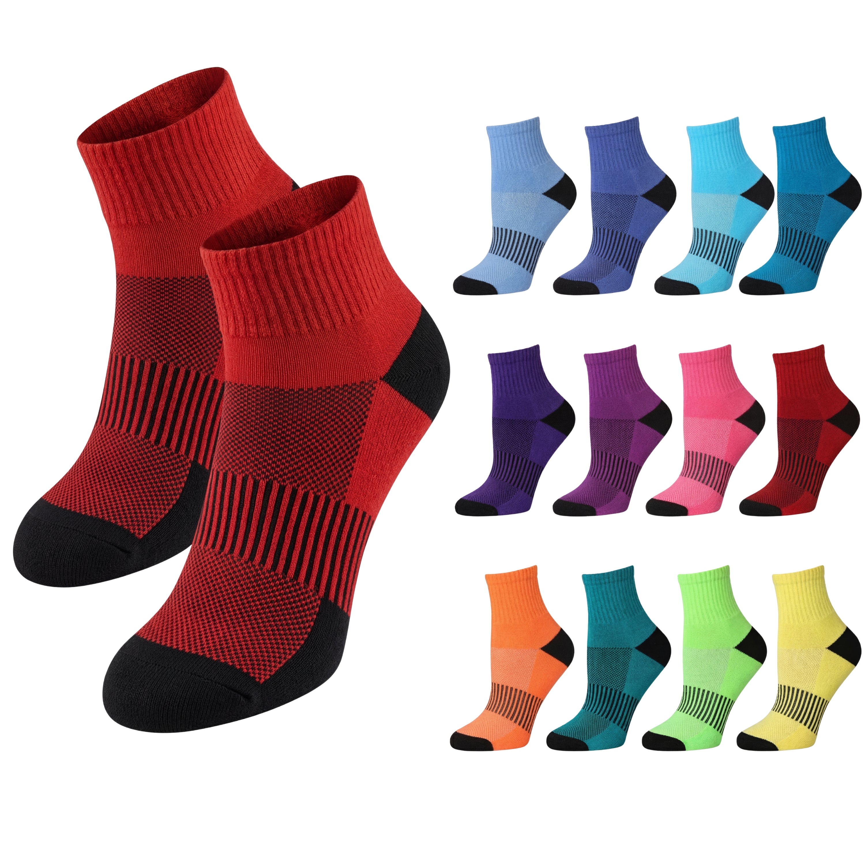 Colorful socks displayed on a white background