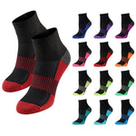 Black socks with red toes and heels displayed with additional color options on a white background.