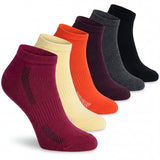 Set of colorful socks arranged in a row on a white background