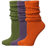 3 pack Women's Slouch Socks Knee High Boot Energetic Contrasts Green Violet Orange Hues Warm Cozy Long Scrunch Socks - Socks