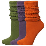 3 pack Women's Slouch Socks Knee High Boot Energetic Contrasts Green Violet Orange Hues Warm Cozy Long Scrunch Socks - Socks