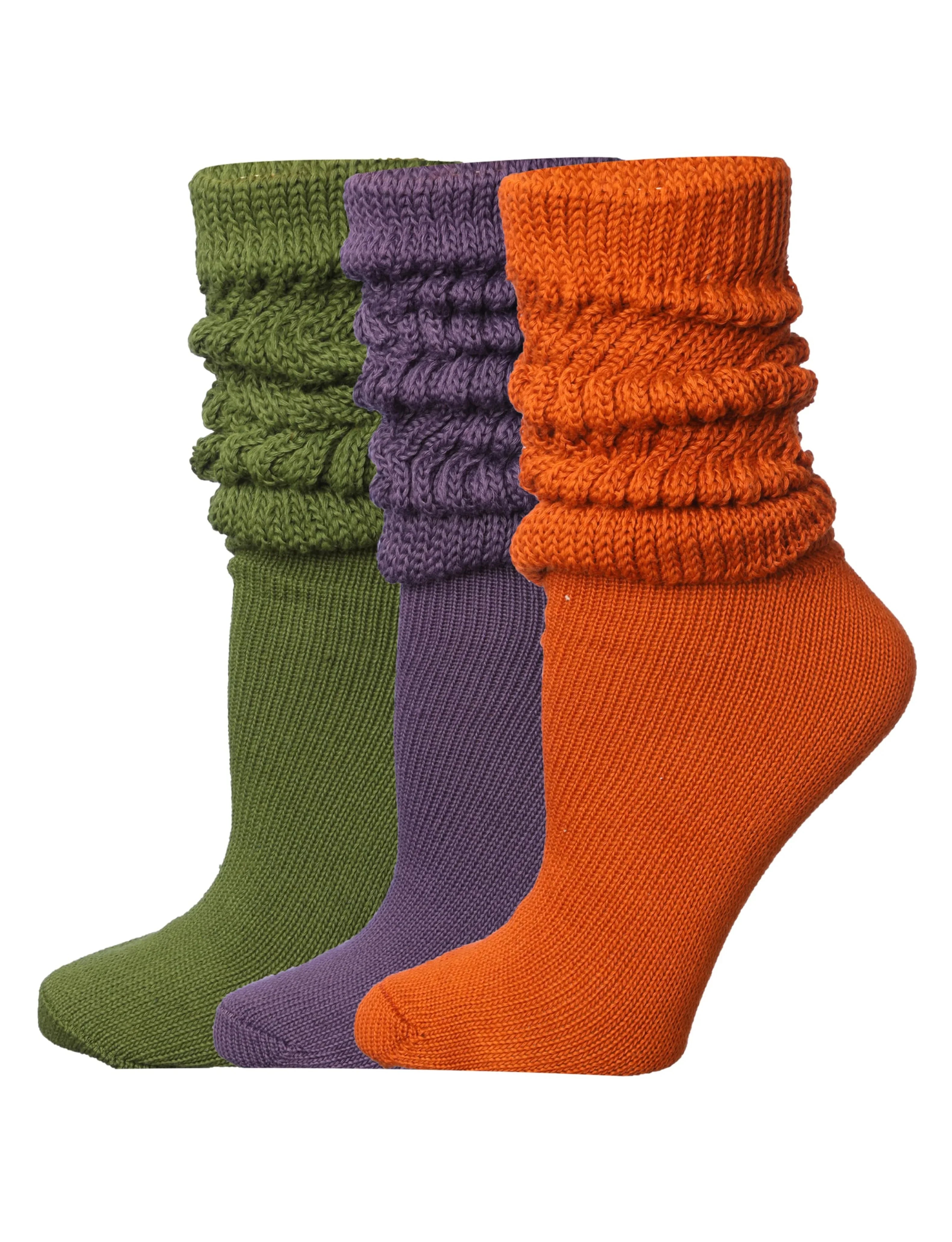 3 pack Women's Slouch Socks Knee High Boot Energetic Contrasts Green Violet Orange Hues Warm Cozy Long Scrunch Socks - Socks