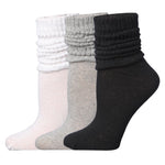 3 pack Women's Slouch Socks Knee High Boot Timeless Neutrals Palette of Black White Grey Socks Warm Cozy Crew Cotton Scrunch Socks - Socks