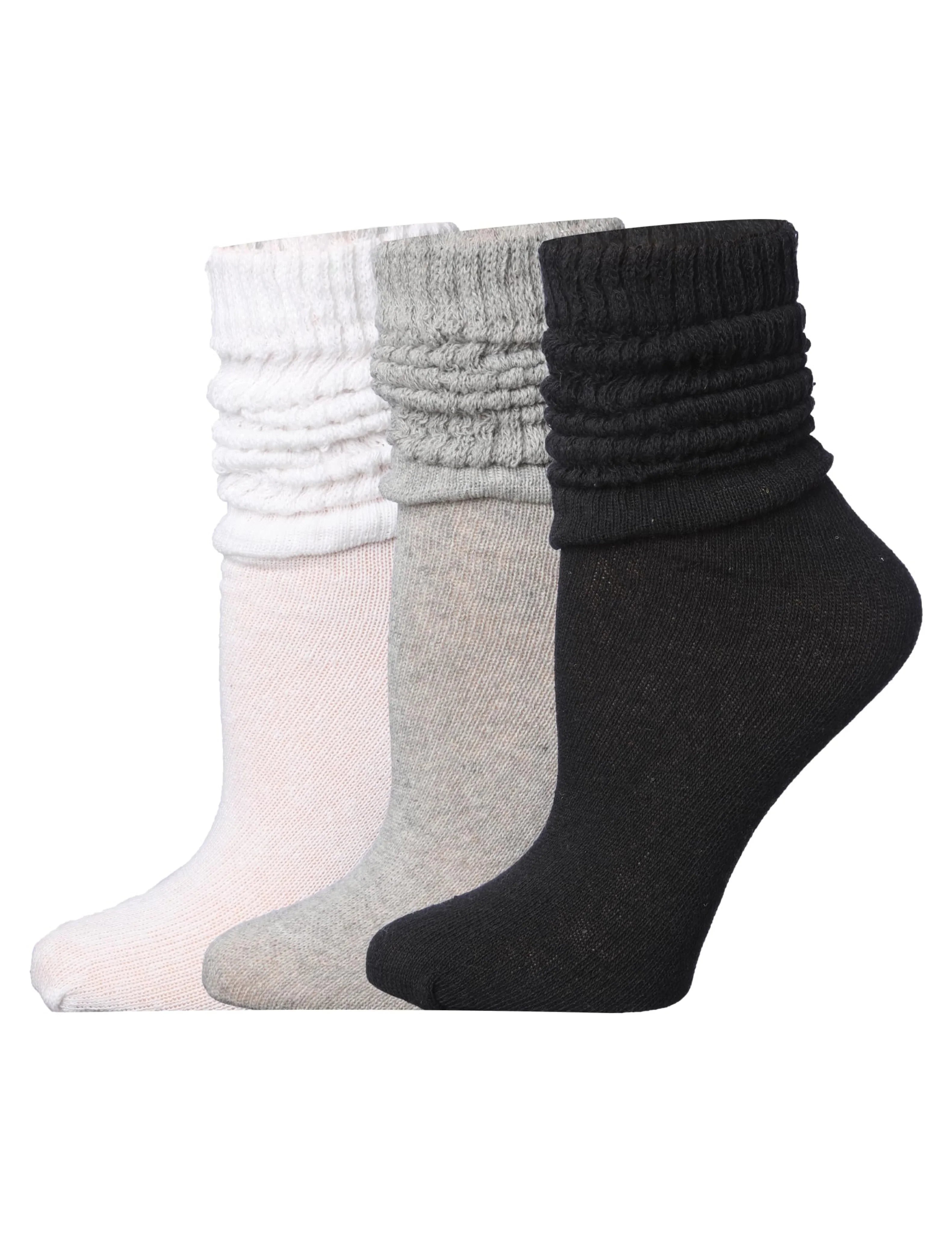 3 pack Women's Slouch Socks Knee High Boot Timeless Neutrals Palette of Black White Grey Socks Warm Cozy Crew Cotton Scrunch Socks - Socks