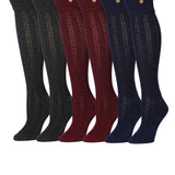  Women's 3-Pairs Dark Colored Deep Shadowy Fashion With Buttons Comfortable Winter Warm Knee High Cotton-Blend Boot Socks -  Socks