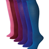Tipi Toe Women's 6 Pairs Light Colorful Vivid Hues Solid Patterned Knee High Socks