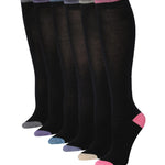  Women's 6 Pairs Solid Black Color Patterned Knee High Socks -  Socks
