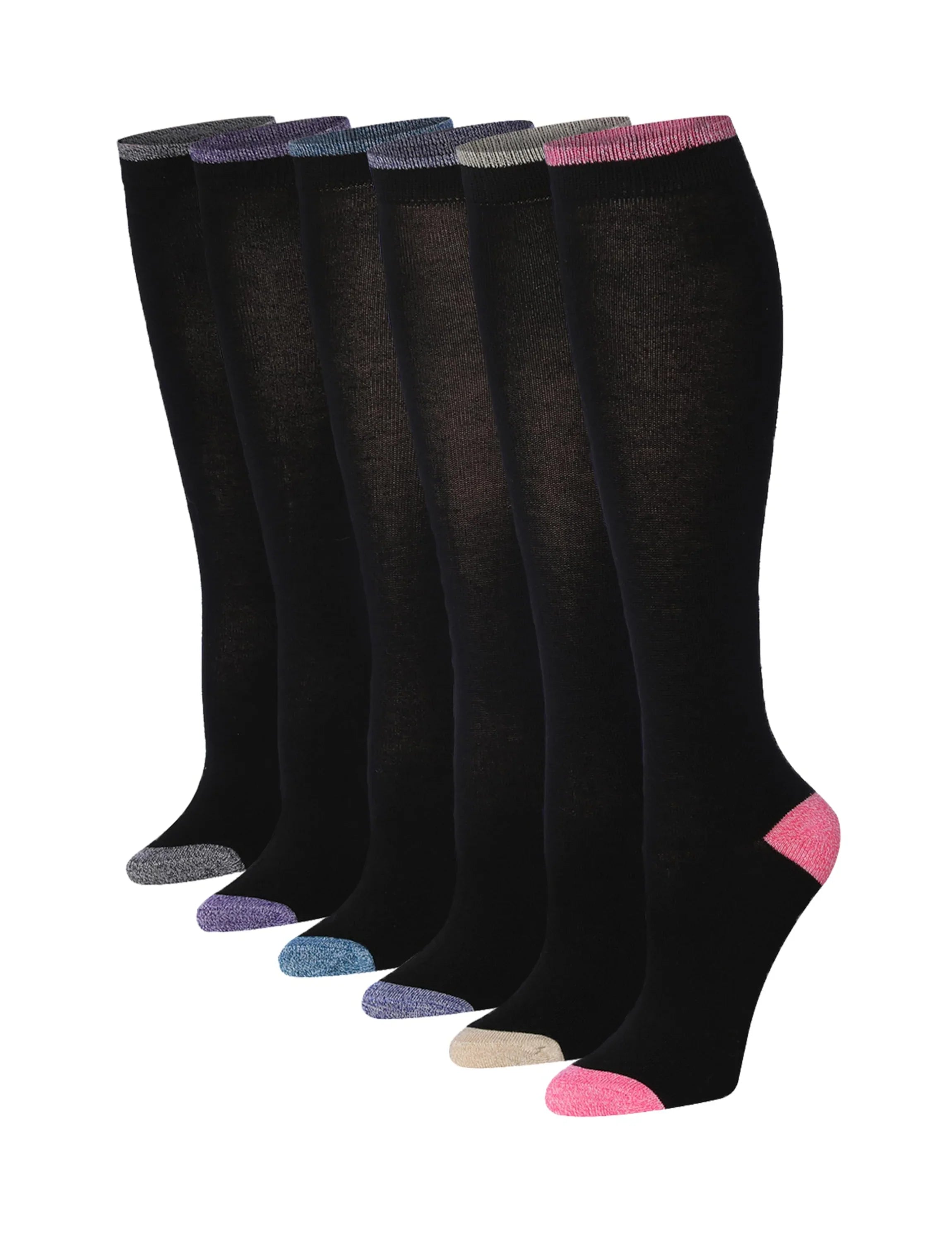  Women's 6 Pairs Solid Black Color Patterned Knee High Socks -  Socks