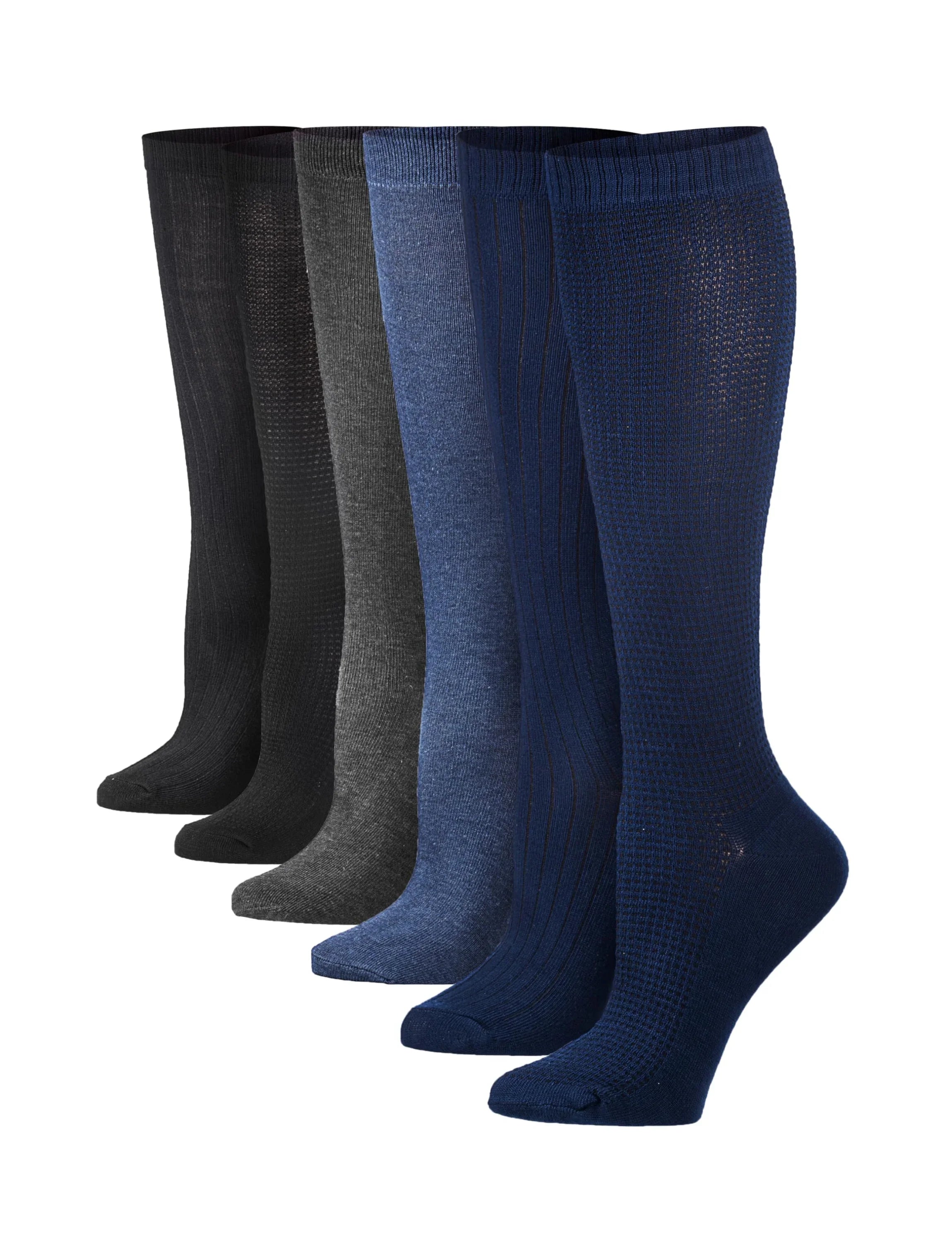  Women's 6 Pairs Sleek Shades Colorful Solid Patterned Knee High Socks -  Socks