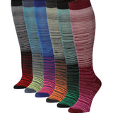 Women's 6 Pairs Vibrant Two-Toned Colorful Contrasting Space Dye Patterned Knee High Socks - Socks