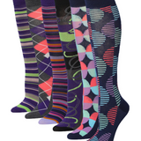 Tipi Toe Women's 6 Pairs Colorful Accents Striped Argyle Patterned Knee High Socks