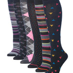  Women's 6 Pairs Colorful Argyle Geometric Patterned Knee High Socks -  Socks