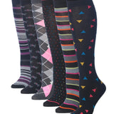  Women's 6 Pairs Colorful Argyle Geometric Patterned Knee High Socks -  Socks