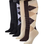  Women's 6 Pairs Dark Colorful Argyle Striped Patterned Knee High Socks -  Socks