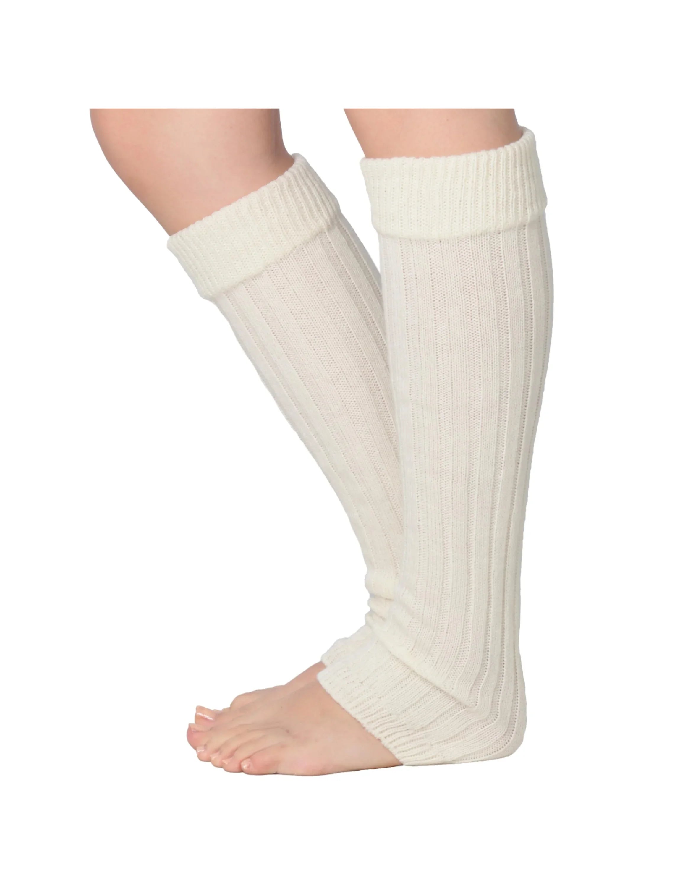 Isadora Paccini Women's Ribbed Knit Leg Warmers Sophisticated Simplicity Ivory One Size - Tipi Toe Socks
