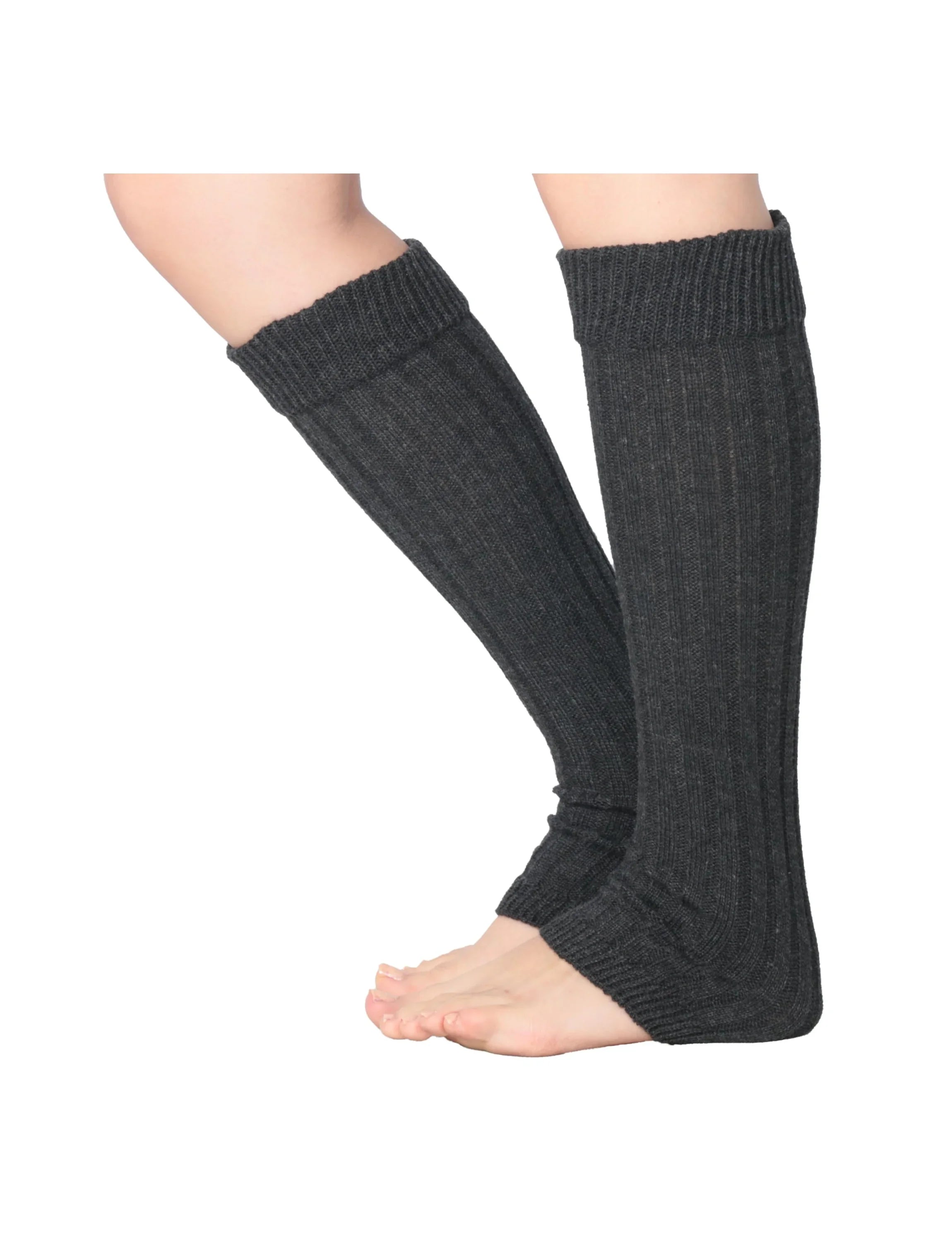  Women's Ribbed Knit Leg Warmers Chic Charcoal One Size - Socks