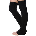  Women's Extra Long Onyx Black Symmetry Ribbed Knit Leg Warmers - Socks