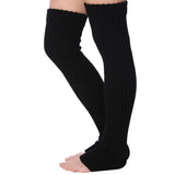  Women's Extra Long Onyx Black Symmetry Ribbed Knit Leg Warmers - Socks