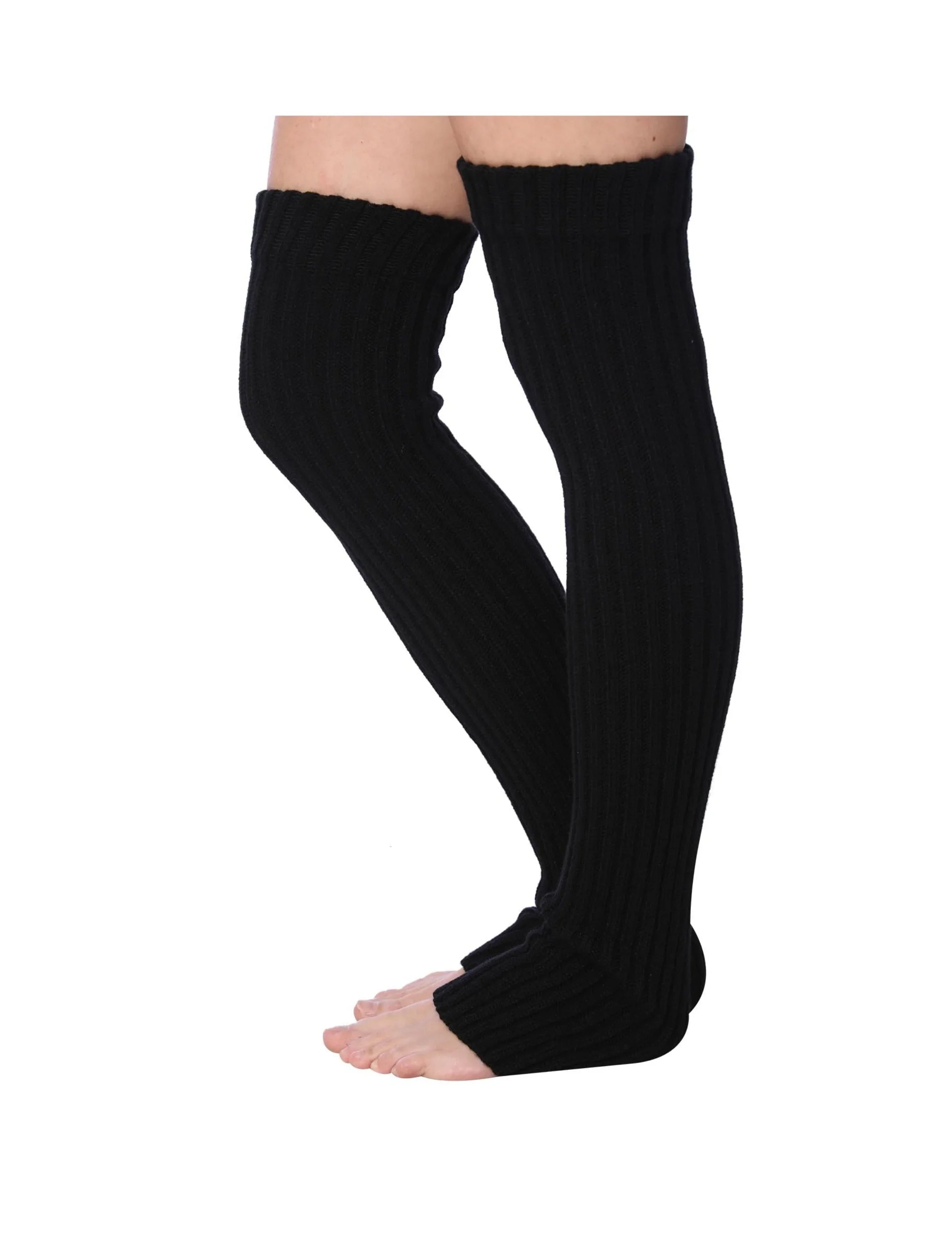  Women's Extra Long Onyx Black Symmetry Ribbed Knit Leg Warmers - Socks