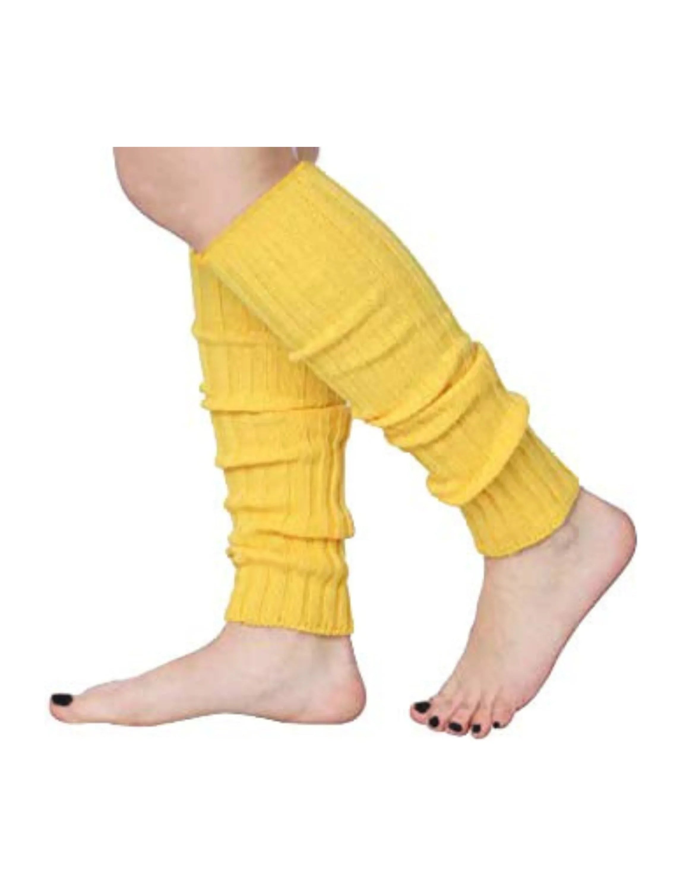 Isadora Paccini 80s Women's Ribbed Leg Warmers Lemon Gold Yellow Tandem for Party Sports Accessories - Tipi Toe Socks