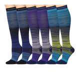 Tipi Toe 3-Pairs Compression Socks for Men & Women Mystic Monochrome Black with White Violet Space Dye Accents Patterned Knee High Socks (12-14 mmHg)