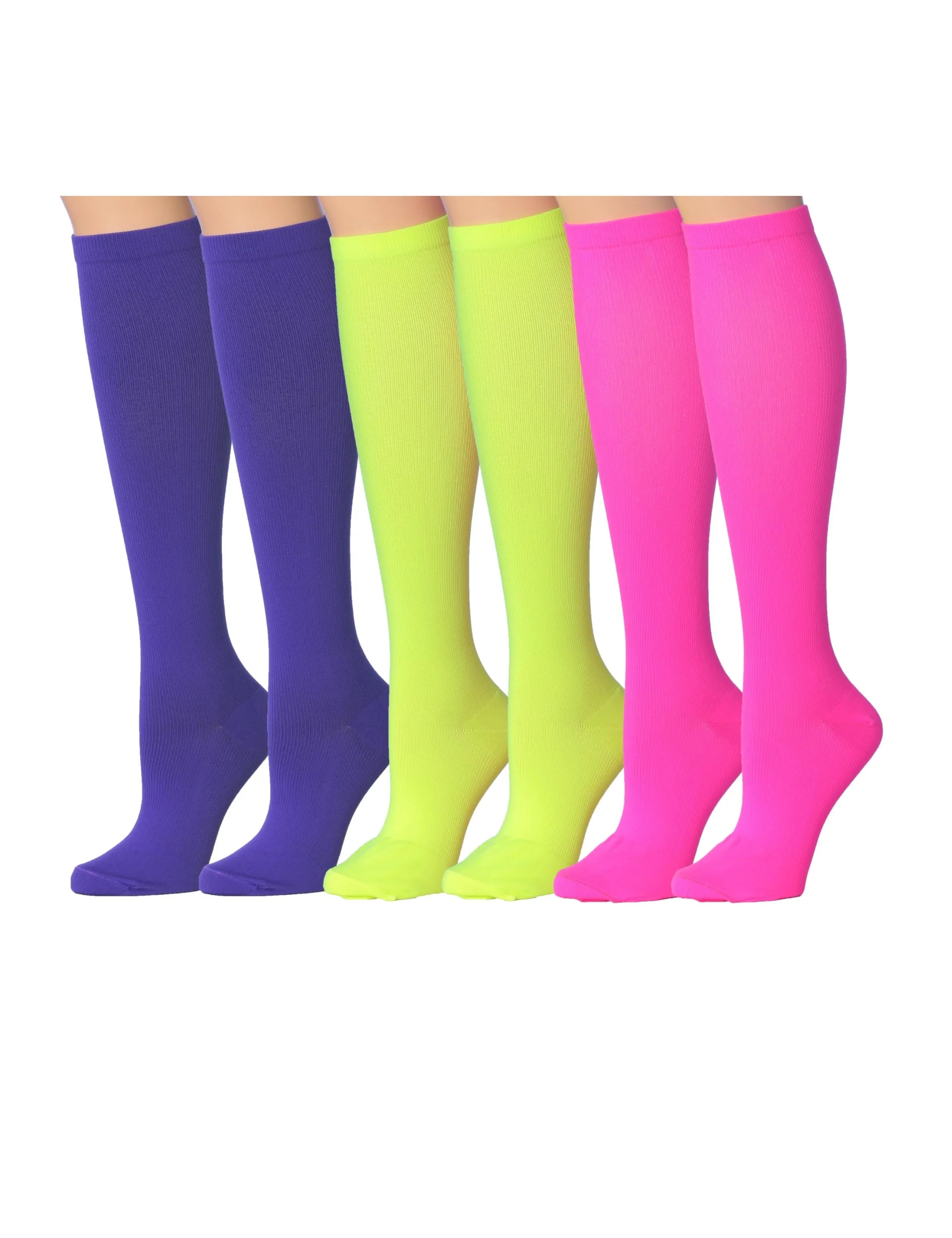  3-Pairs Compression Socks for Men & Women Zesty Trio Violet Lime Pink Knee High Socks (12-14 mmHg) -  Socks