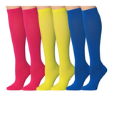 Tipi Toe 3-Pairs Compression Socks for Men & Women Cheerful Hues Pink Yellow Blue Knee High Socks (12-14 mmHg)