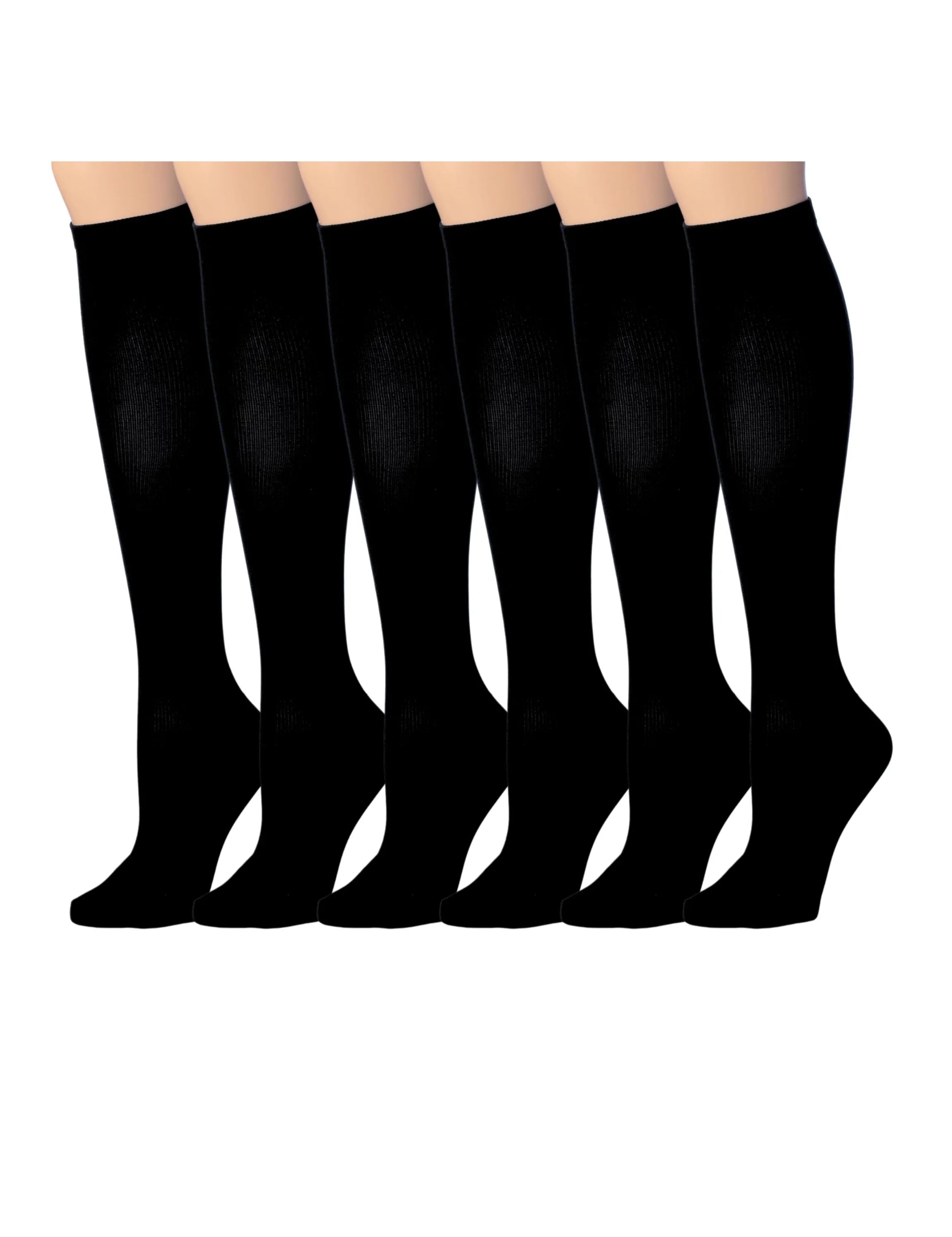 3-Pairs Compression Socks for Men & Women Solid Plain Black Knee High Socks (12-14 mmHg) -  Socks