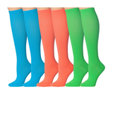 Tipi Toe 3-Pairs Compression Socks for Men & Women Colorful Essentials Blue Orange Green Knee High Socks (12-14 mmHg)