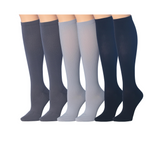Tipi Toe 3-Pairs Compression Socks for Men & Women Tonal Tranquility Muted Grey Dark White and Midnight Blue Knee High Socks (12-14 mmHg