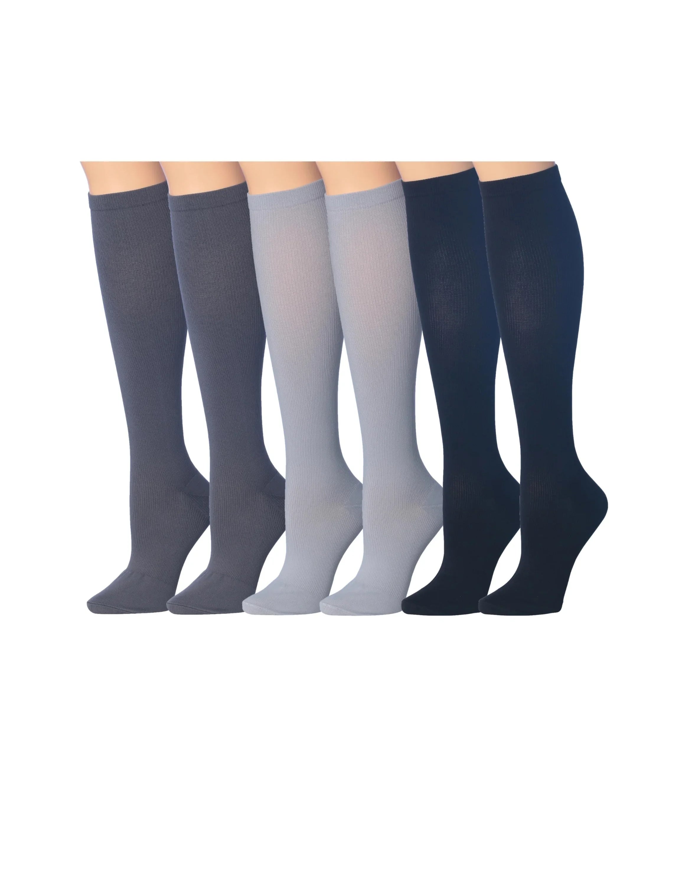  3-Pairs Compression Socks for Men & Women Tonal Tranquility Muted Grey Dark White and Midnight Blue Knee High Socks (12-14 mmHg -  Socks