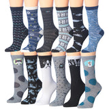 Tipi Toe Women's 12 Pairs Lightweight Colorful Patterned Crew Socks