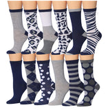 Tipi Toe Women's 12 Pairs Lightweight Colorful Patterned Crew Socks