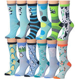 Tipi Toe Women's 12 Pairs Lightweight Colorful Patterned Crew Socks