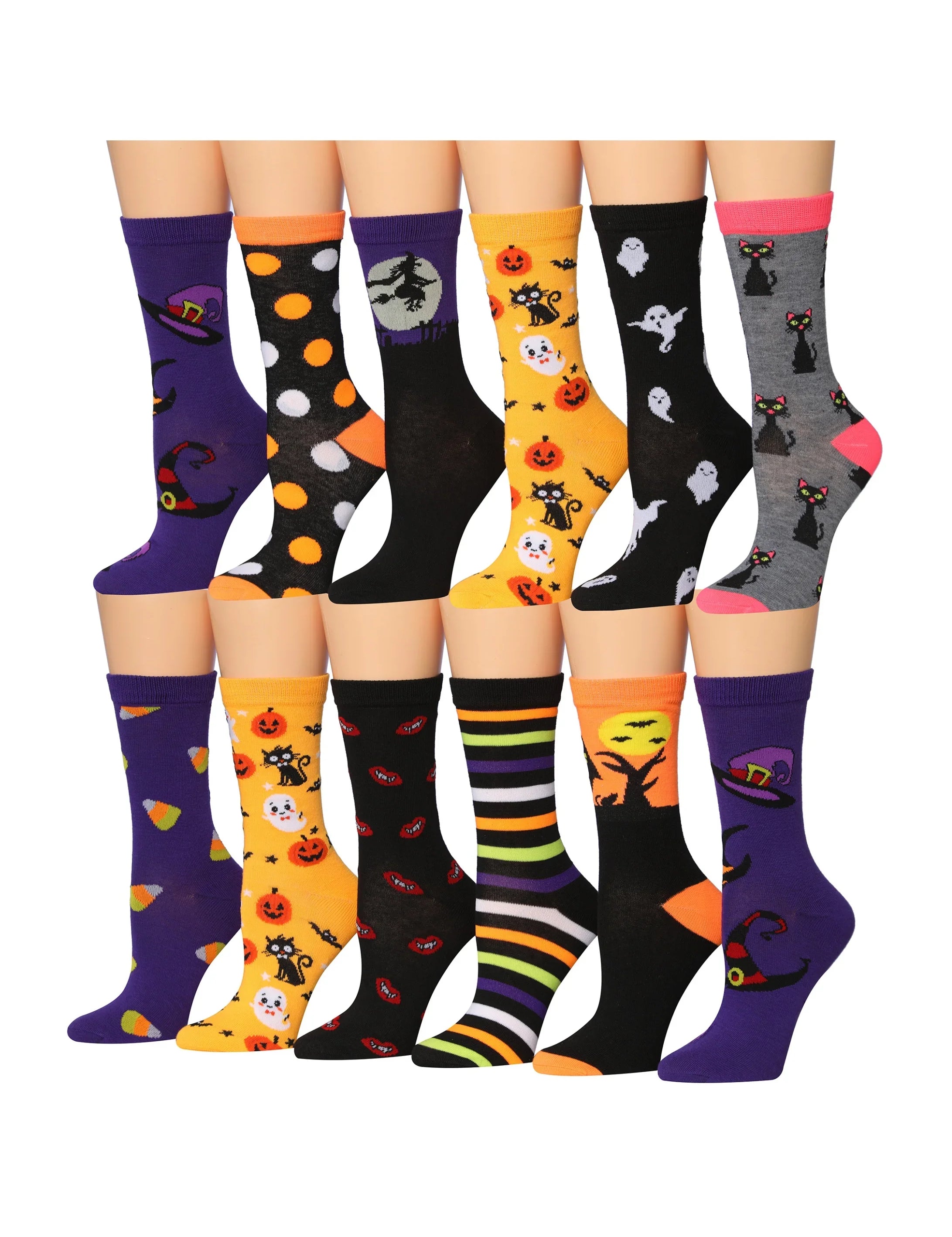 Women's 12 Pairs Lightweight Crew Socks ƒ?? Colorful Halloween Crew Patterns - Socks