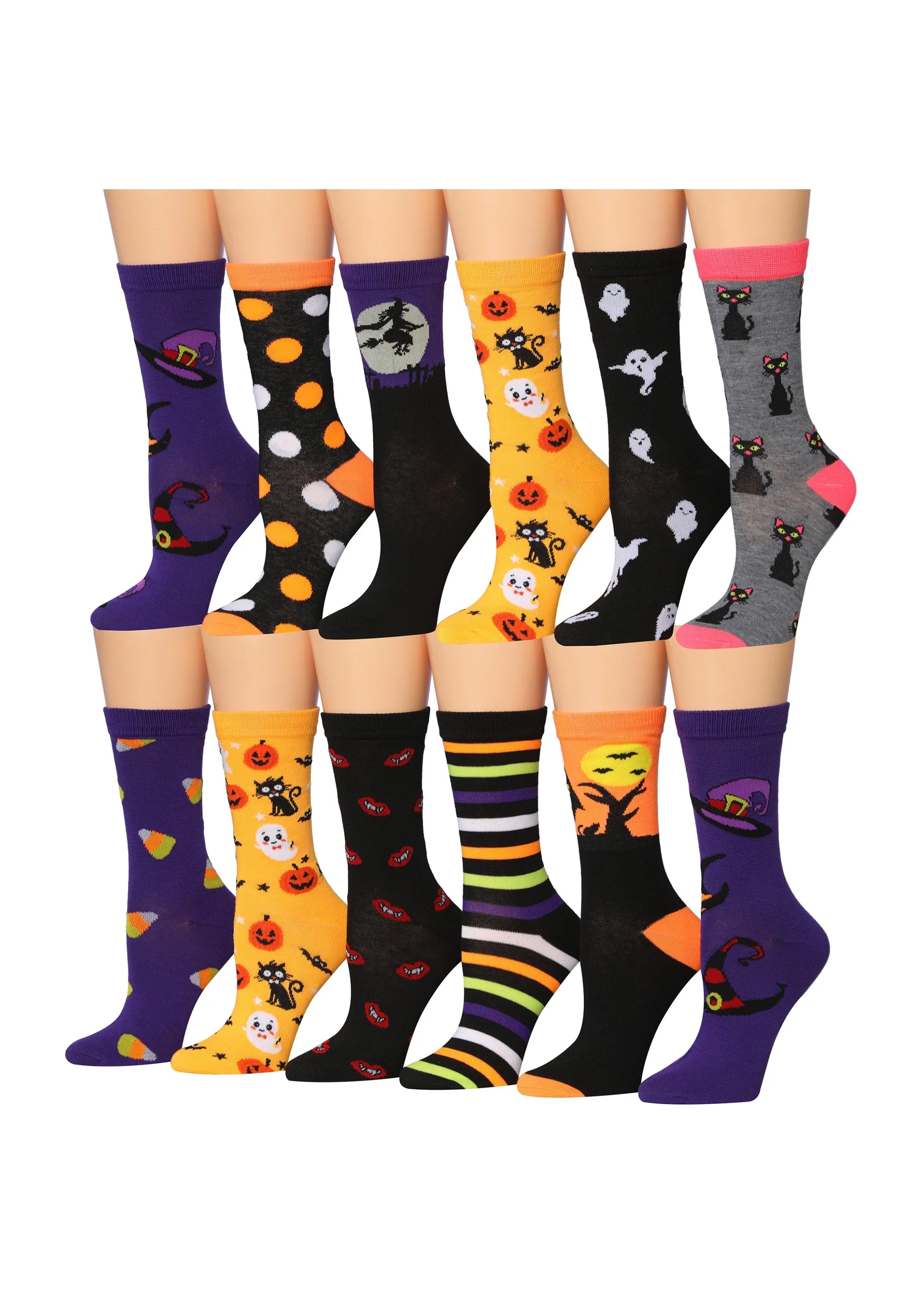 Women's 12 Pairs Lightweight Crew Socks ƒ?? Colorful Halloween Crew Patterns - Socks